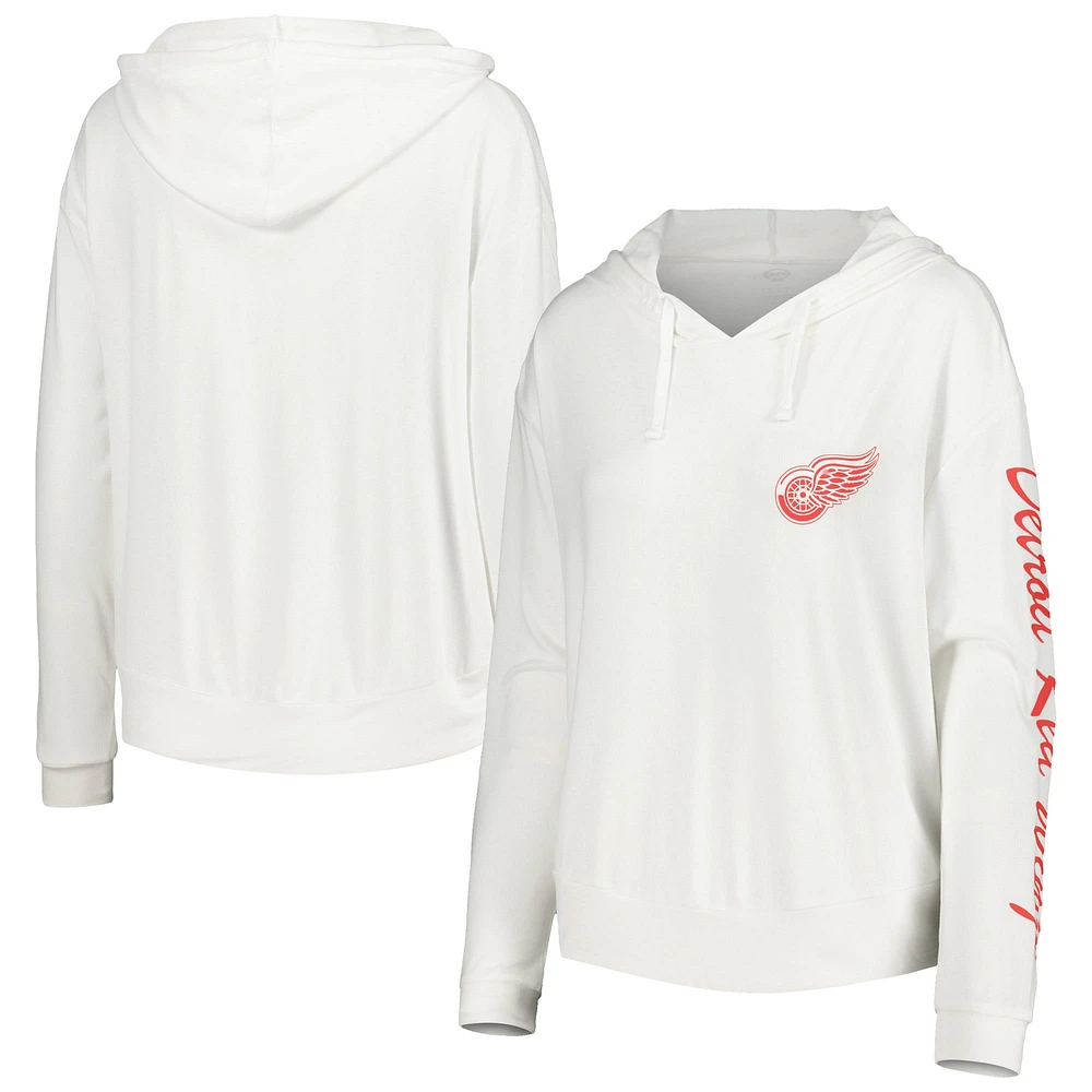 T-shirt à capuche manches longues Concepts Sport blanc Detroit Red Wings Accord Hacci pour femmes