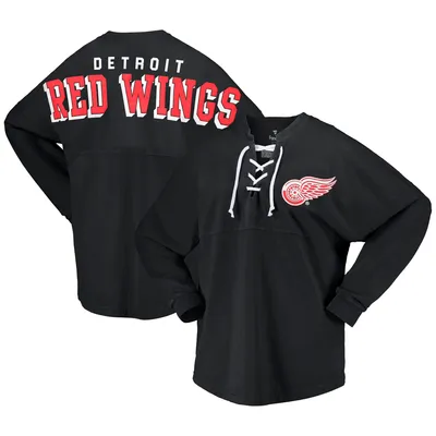 Detroit Red Wings Fanatics Branded Women's Spirit Lace-Up V-Neck Long Sleeve Jersey T-Shirt - Black