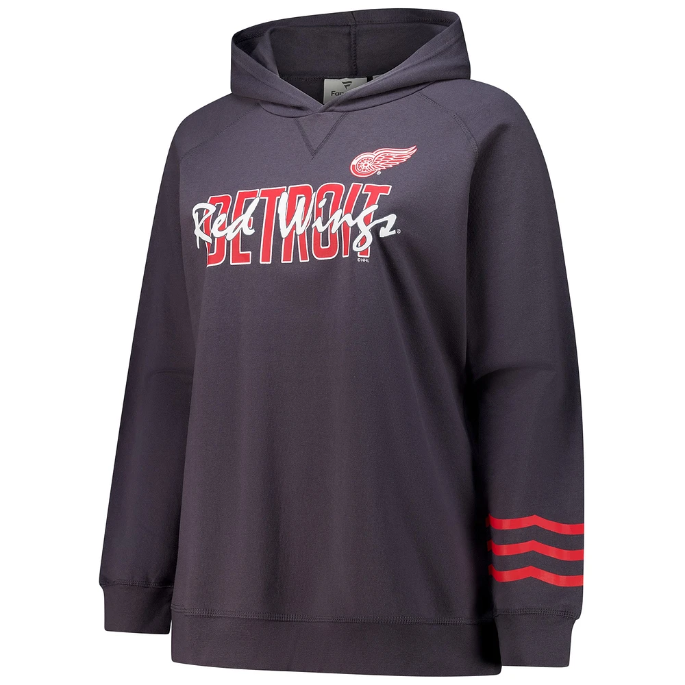 Women's Fanatics Charcoal Detroit Red Wings Plus Lightweight Fleece Raglan Pullover Hoodie