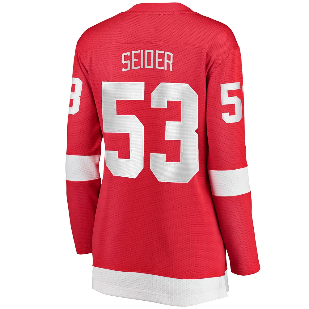 Maillot de joueur échappé à domicile Fanatics Moritz Seider rouge des Red Wings Detroit pour femmes