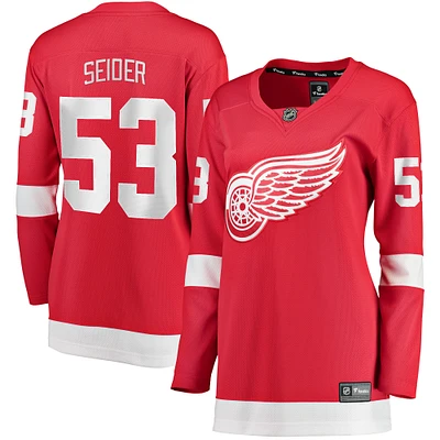 Maillot de joueur échappé à domicile Fanatics Moritz Seider rouge des Red Wings Detroit pour femmes