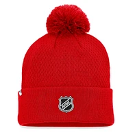 Bonnet en tricot à revers authentique Pro Road Fanatics Red Detroit Red Wings pour femmes avec pompon