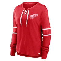 Women's Fanatics Red Detroit Wings Effervescent Exclusive Lace-Up Long Sleeve T-Shirt