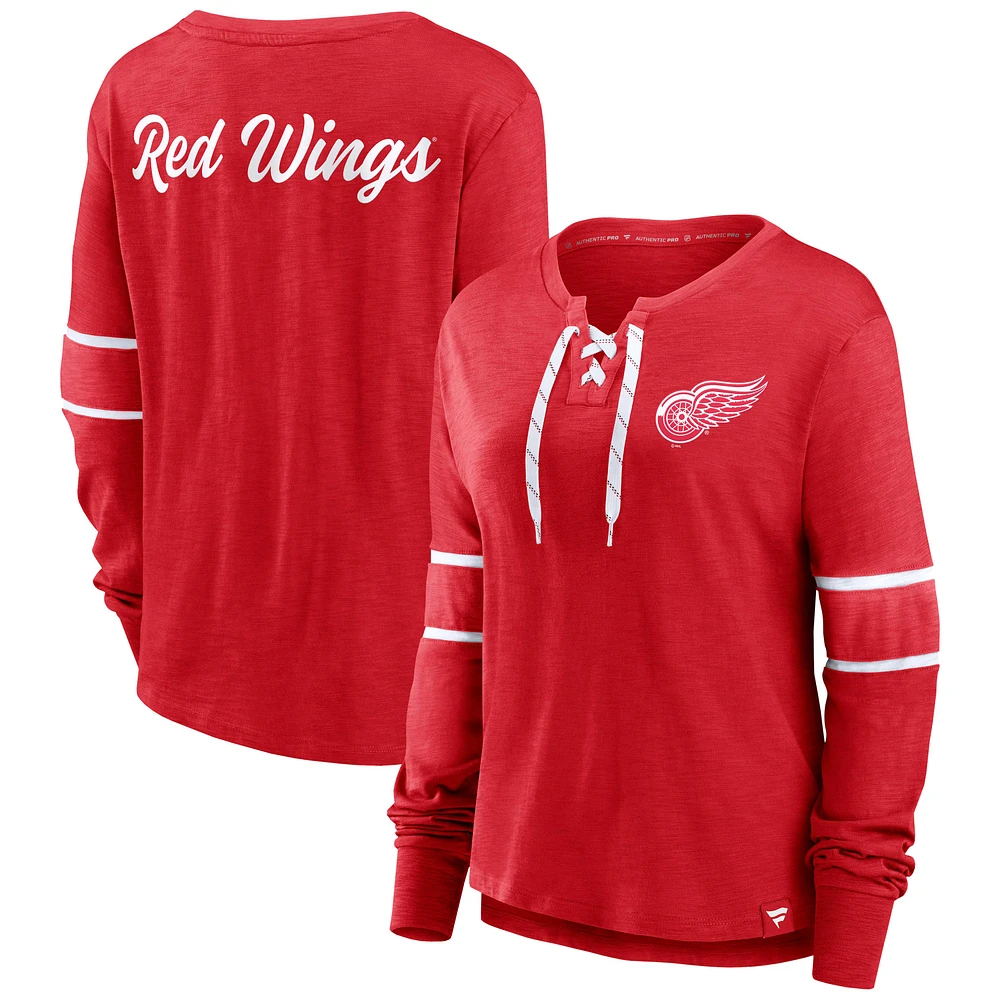 Women's Fanatics Red Detroit Wings Effervescent Exclusive Lace-Up Long Sleeve T-Shirt