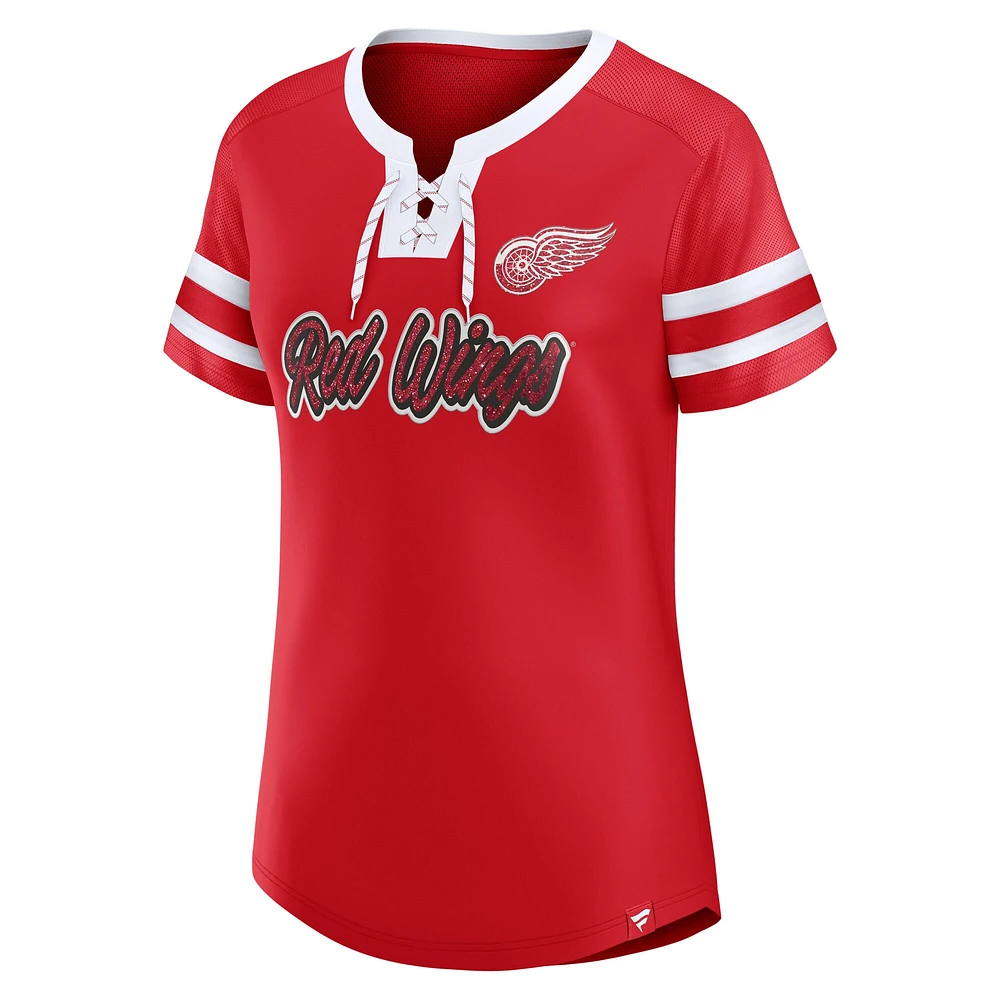 Women's Fanatics Red Detroit Wings Iconic Athena Lace-Up T-Shirt