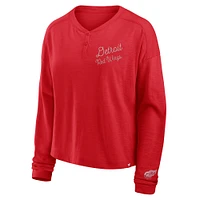 Women's Fanatics Red Detroit Wings Oversized All Out Effort Long Sleeve Henley T-Shirt