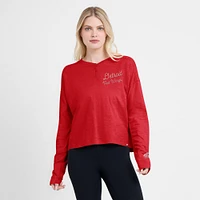 Women's Fanatics Red Detroit Wings Oversized All Out Effort Long Sleeve Henley T-Shirt