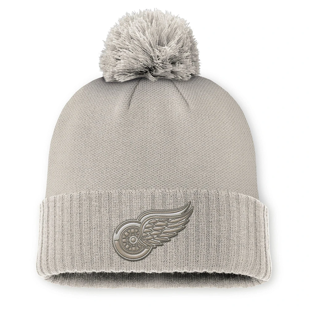 Bonnet en tricot à revers avec pompon pour femme Fanatics Tan Detroit Red Wings Authentic Pro Road