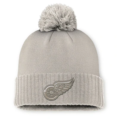 Bonnet en tricot à revers avec pompon pour femme Fanatics Tan Detroit Red Wings Authentic Pro Road