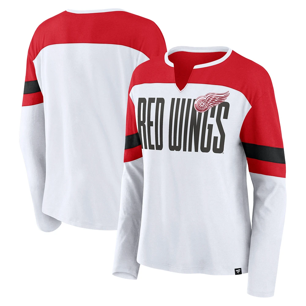 T-shirt à manches longues et col cranté pour femme Fanatics Detroit Red Wings Frozen blanc/rouge