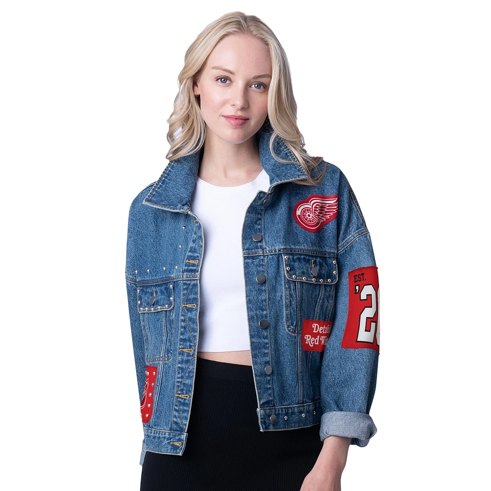 Women's G-III 4Her by Carl Banks  Detroit Red Wings Game Ball Cropped Button-Up Denim Jacket