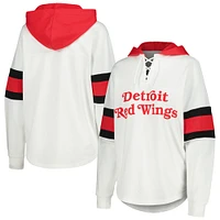 T-shirt à capuche manches longues et lacets G-III 4Her par Carl Banks pour femmes, blanc/rouge, Detroit Red Wings Goal Zone