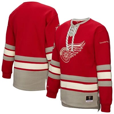 Women's Mitchell & Ness Red Detroit Wings Heritage Lace-Up Pullover Sweatshirt