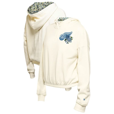 Sweat à capuche court imprimé floral Detroit Red Wings Glam Game de New Era pour femme, couleur crème