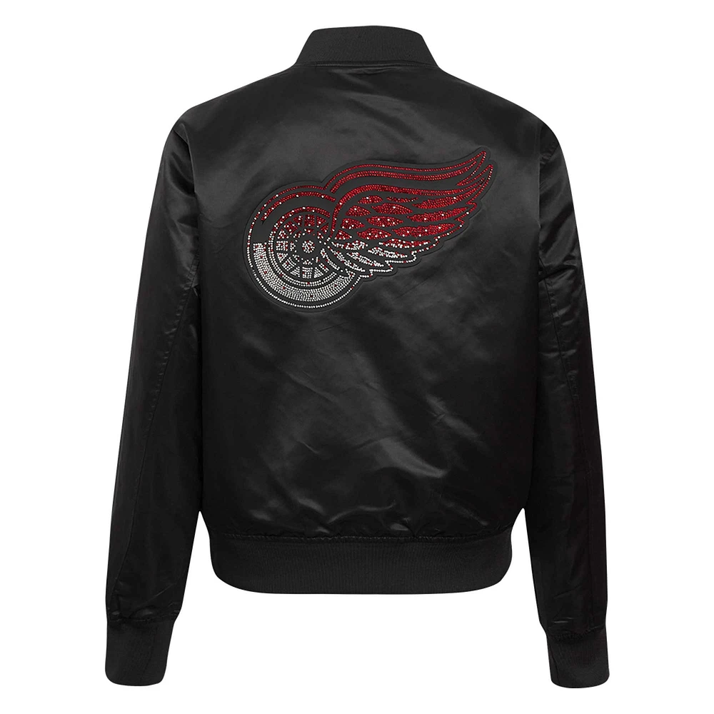 Women's Pro Standard  Black Detroit Red Wings Rhinestone Jewels Satin Full-Snap Jacket