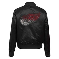 Veste en satin à boutons-pression pour femme Pro Standard Detroit Red Wings Black avec strass