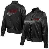 Veste en satin à boutons-pression pour femme Pro Standard Detroit Red Wings Black avec strass