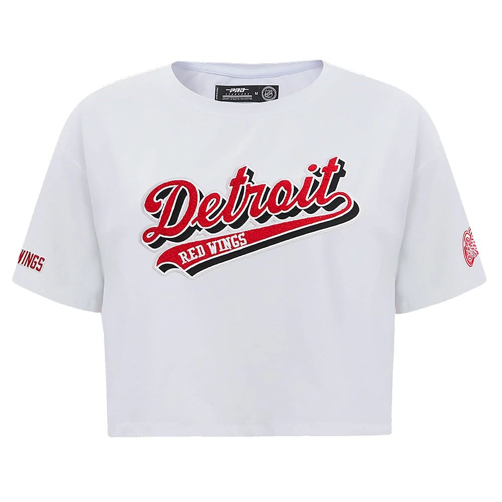 Women's Pro Standard White Detroit Red Wings Boxy Script Tail Cropped T-Shirt