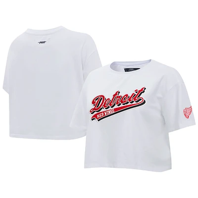 Women's Pro Standard White Detroit Red Wings Boxy Script Tail Cropped T-Shirt