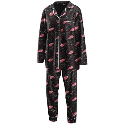 Detroit Red Wings WEAR by Erin Andrews Women's Long Sleeve Button-Up Shirt & Pants Sleep Set - Black