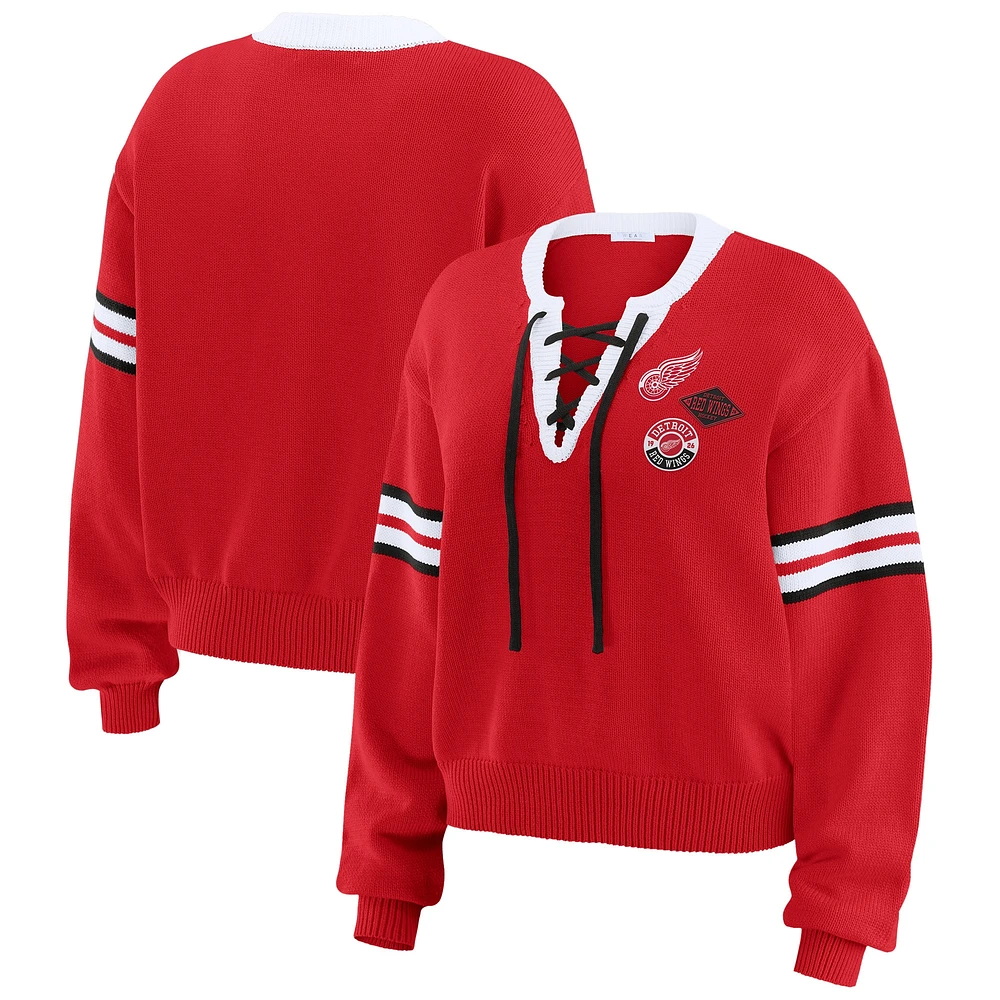 Pull court à lacets rouge Detroit Red Wings pour femme WEAR by Erin Andrews