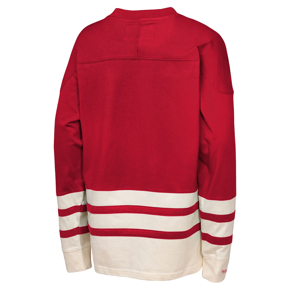 Youth Mitchell & Ness  Red Detroit Wings Chainstitch Heavyweight Long Sleeve Top