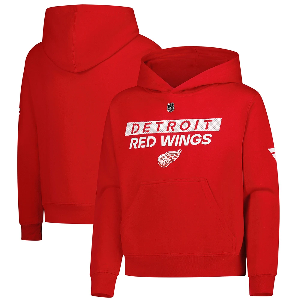 Youth Red Detroit Wings Authentic Pro Wordmark Fleece Pullover Hoodie