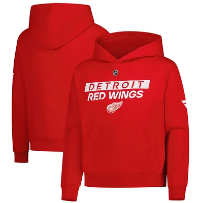 Youth Red Detroit Wings Authentic Pro Wordmark Fleece Pullover Hoodie