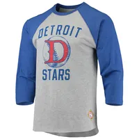 Men's Stitches Heathered Gray/Royal Detroit Stars Negro League Wordmark Raglan 3/4-Sleeve T-Shirt