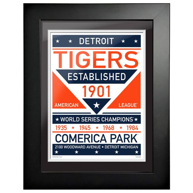 Detroit Tigers - Oeuvre encadrée double ton de l'équipe 12'' x 16''