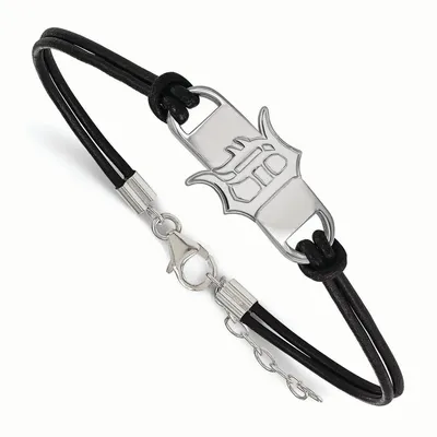 Detroit Tigers Sterling Silver Small Center Leather Bracelet