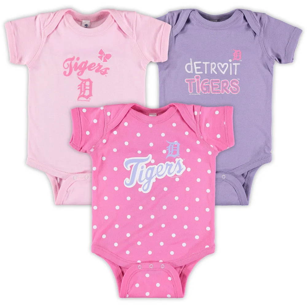 Detroit Tigers Soft as a Grape Girls Infant 3-Pack Rookie Bodysuit Set - Pink/Purple