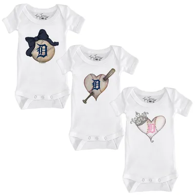 Detroit Tigers Tiny Turnip Girls Infant 3-Piece Bodysuit Set - White