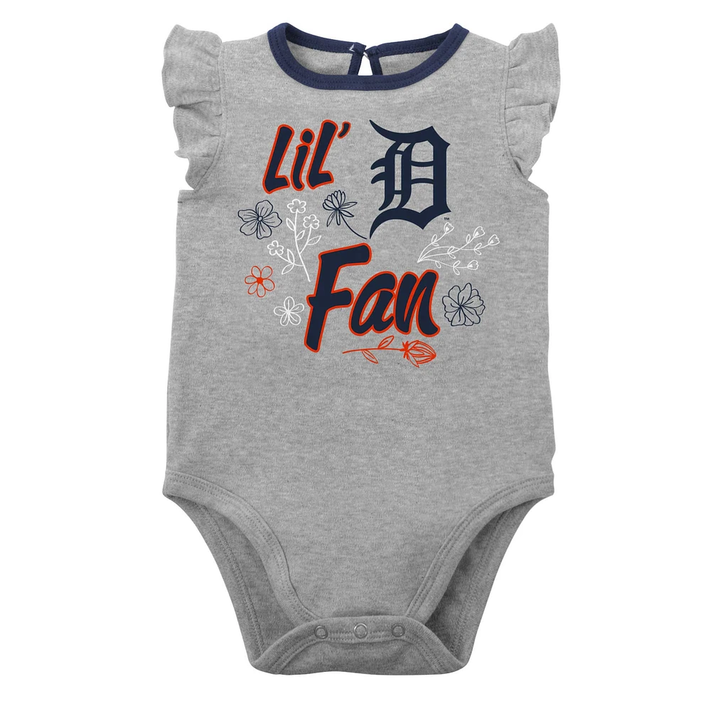 Lot de deux bodys pour nouveau-nés et bébés bleu marine/gris chiné Detroit Tigers Little Fan