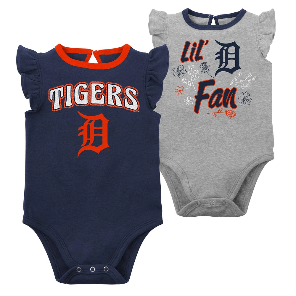 Lot de deux bodys pour nouveau-nés et bébés bleu marine/gris chiné Detroit Tigers Little Fan