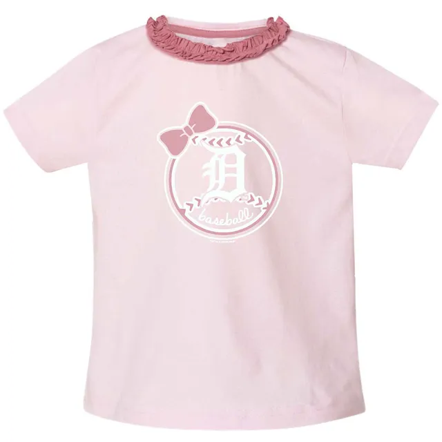 Girl's Youth Detroit Tigers New Era Pink Jersey Stars V-Neck T-Shirt