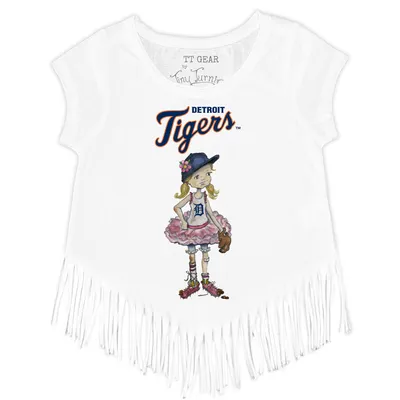 Boston Red Sox Tiny Turnip Girls Toddler Lucky Charm Fringe T-Shirt - White