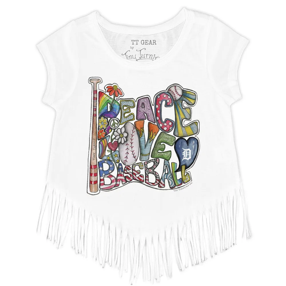 Girls Toddler Tiny Turnip White Detroit Tigers Baseball Love Fringe T-Shirt Size: 4T