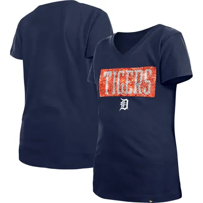 Girls Youth New Era Blue New York Mets Flip Sequin Team V-Neck T-Shirt