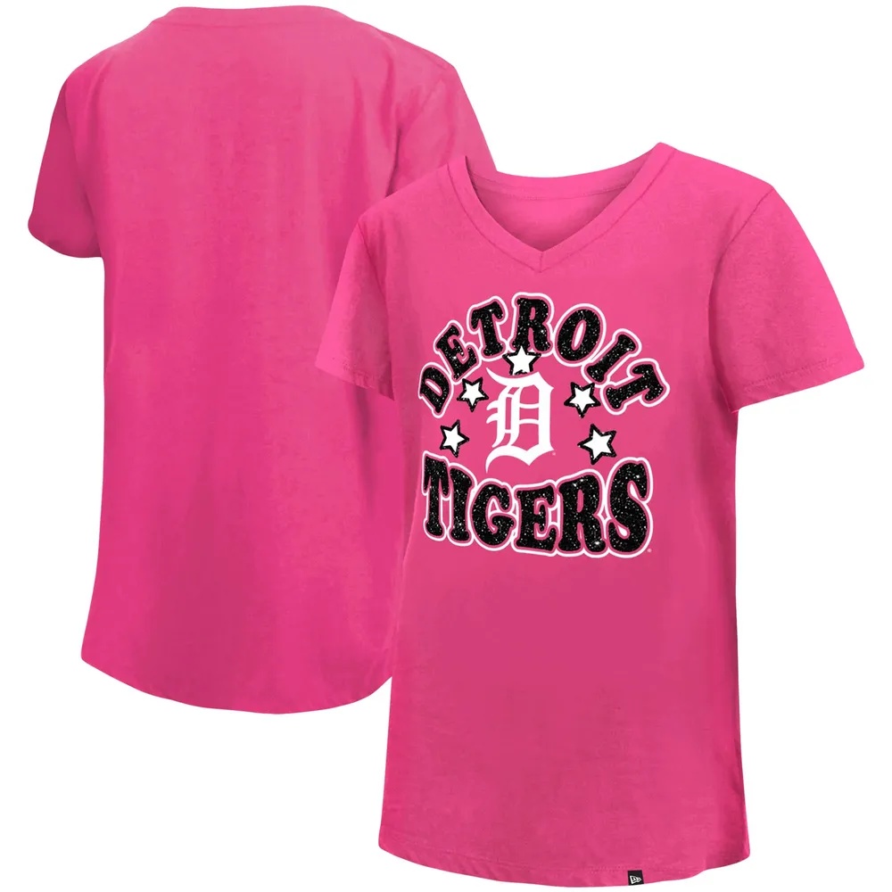 Girls Youth New Era Pink Texas Rangers Jersey Stars V-Neck T-Shirt Size: Large