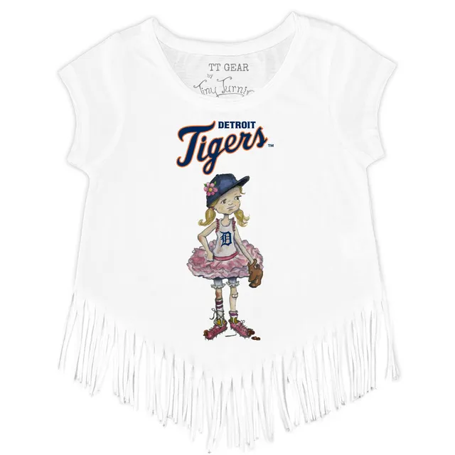 Tiny Turnip Detroit Tigers Youth White Girl Teddy T-Shirt