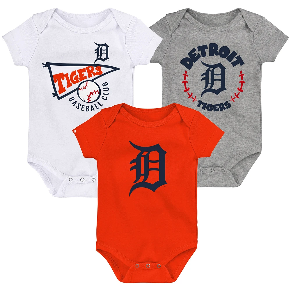 Infant Orange/White/Heather Gray Detroit Tigers Biggest Little Fan 3-Pack Bodysuit Set