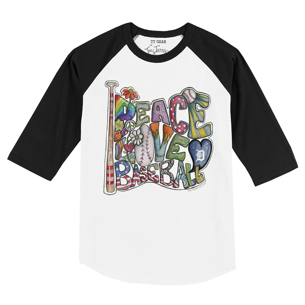 Lids Detroit Tigers Tiny Turnip Infant Peace Love Baseball Raglan 3/4 Sleeve  T-Shirt - White/Black