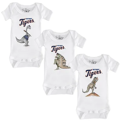 Detroit Tigers Tiny Turnip Infant 3-Piece Dinosaur Bodysuit Set - White