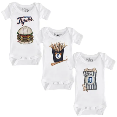 Detroit Tigers Tiny Turnip Infant 3-Piece Snacks Bodysuit Set - White