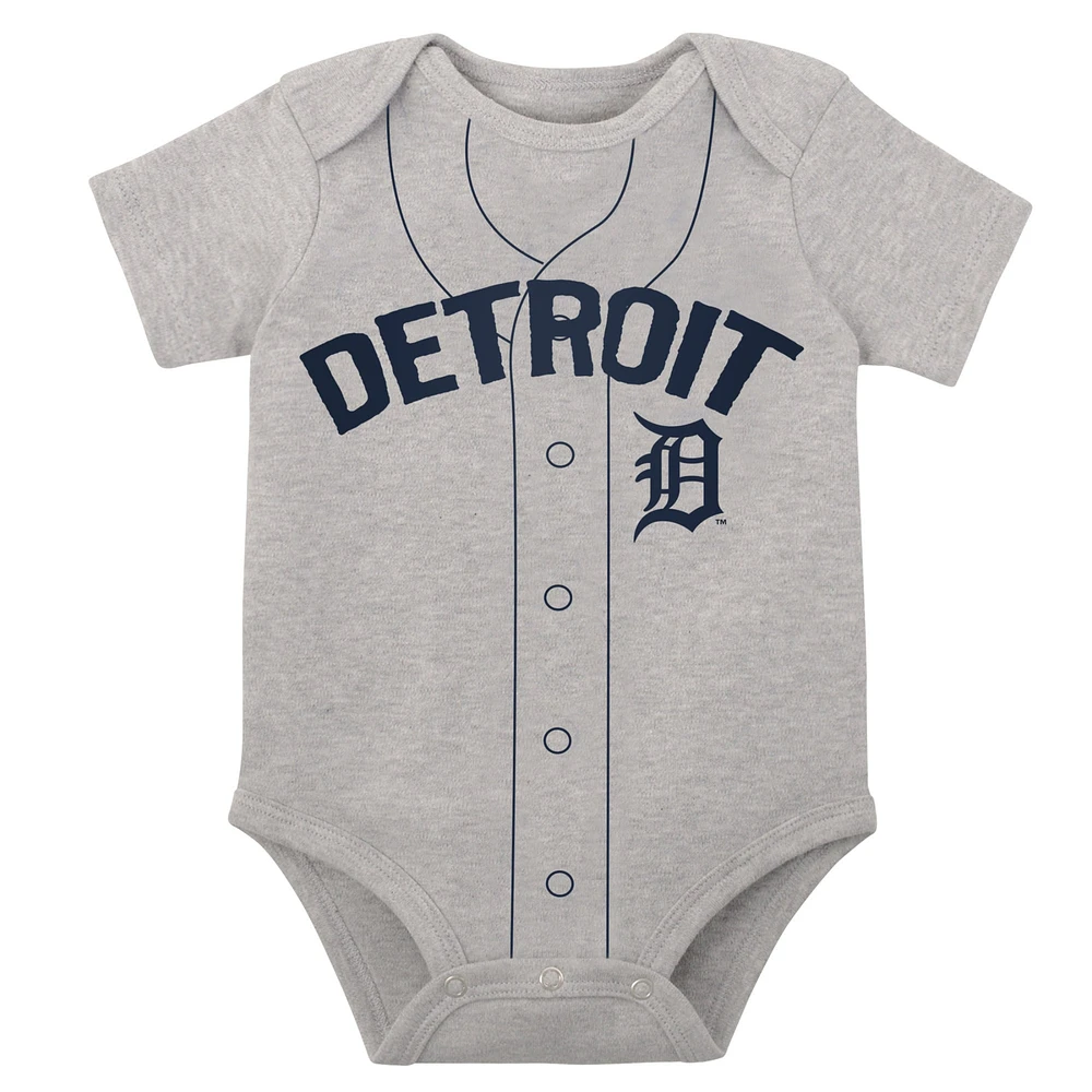 Ensemble de deux body Little Slugger des Detroit Tigers pour bébé blanc/gris chiné