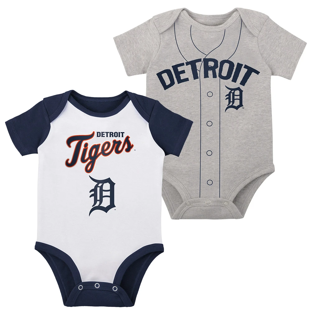 Ensemble de deux body Little Slugger des Detroit Tigers pour bébé blanc/gris chiné