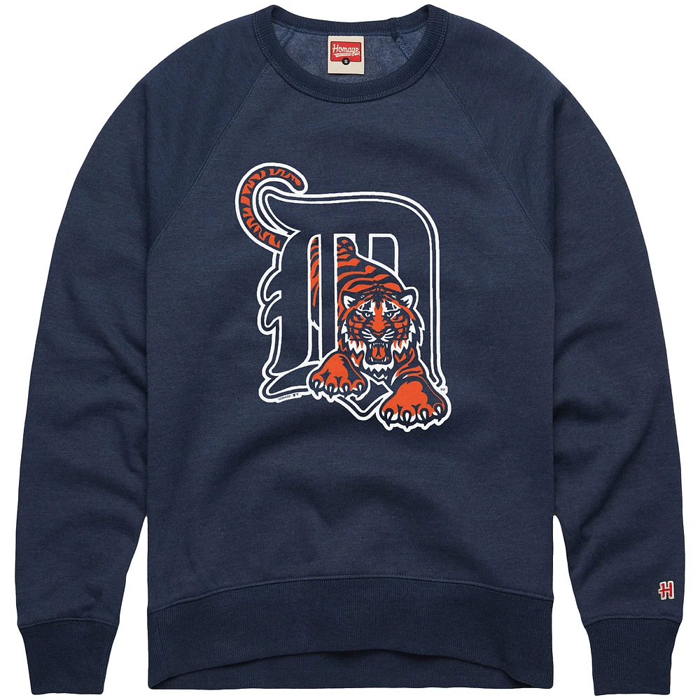 Men's Homage  Navy Detroit Tigers Retro Tri-Blend Pullover Sweatshirt