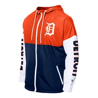 Coupe-vent à capuche entièrement zippé New Era bleu marine/orange Detroit Tigers pour homme