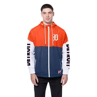 Coupe-vent à capuche entièrement zippé New Era bleu marine/orange Detroit Tigers pour homme